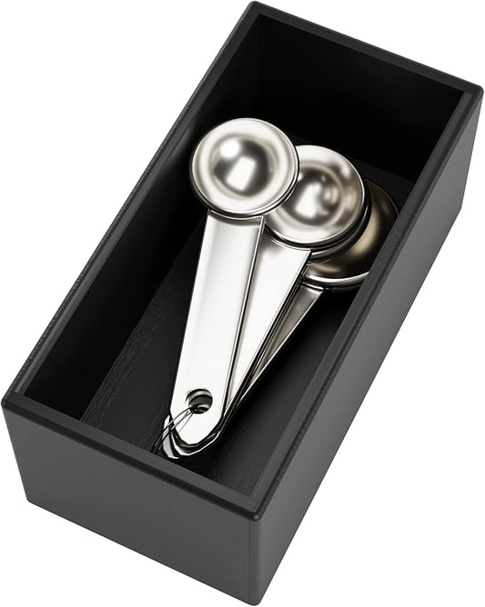 Black Bamboo Drawer Organizer - Silverware&Utensil Holder Organizer for Kitchen Drawers, Multi-Use Drawer Dividers Boxes for Bathroom Counter，Cabinet, Garage, Office Desk, Makeup, Jewelry (6"3"2.5")-NeatNest