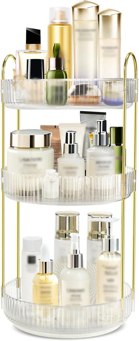 360 Rotating Makeup Organizer for Vanity,3 Tier Large Capacity Skincare Organizers,Bathroom Counter Organizer, transparent Spinning Perfume & Vanity Organizer (White, 3 Tier)-NeatNest