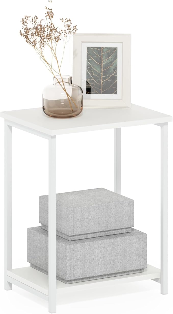 Furinno Simplistic Industrial Metal Frame End Table, 1-Pack, White/White-NeatNest