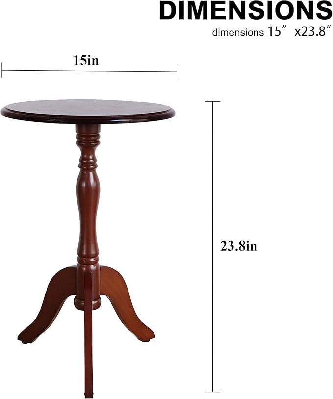 HLR Round Small End Table Set of 2, Wooden Pedestal Side Coffee Table, 2pcs Vintage Accent Nightstand for Living Room, Bedroom, Entryway, Dark Brown