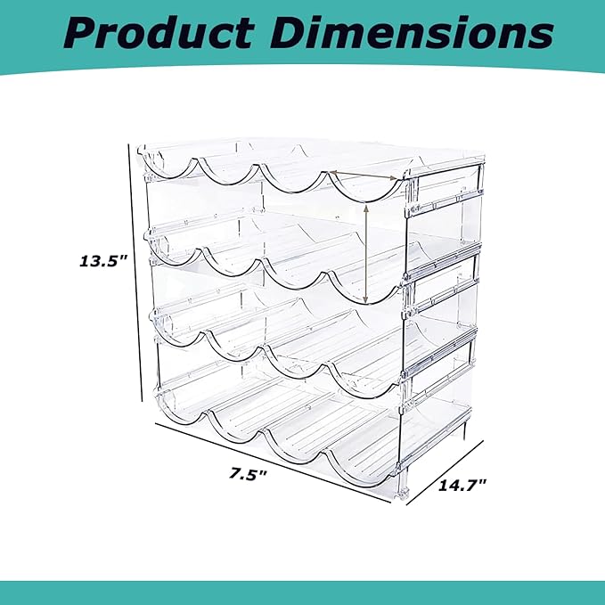 INKLET 4-Pack Clear Stackable Water Bottle Organizer Rack – 4 Tier Large Compartment Storage for Stanley, Cup Organizer Tumblers – Kitchen Cabinet & Pantry Organizer – Holds 16 Bottles-NeatNest