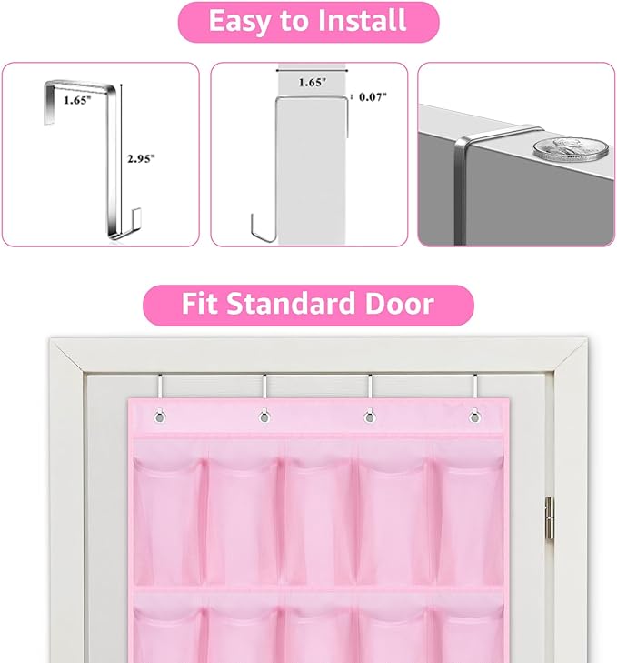 MISSLO 35 Pockets Kids Shoe Organizer for Baby sturdy Oxford Toddler Shoe Rack for Closet Cute Over the Door Shoe Storage Hanging Pink Girl Room Decor-NeatNest