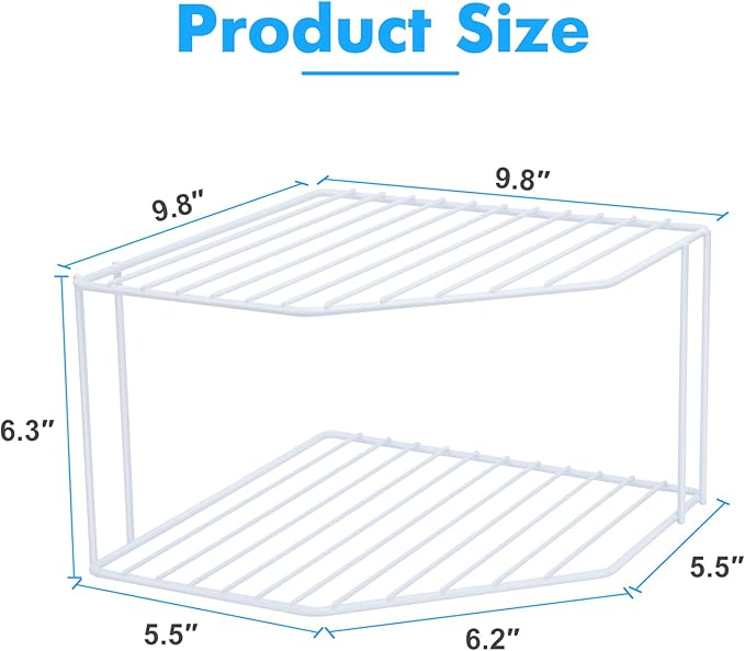 AKAZA 2Pcs 2-Tier Corner Stackable Organizer Shelf for Kitchen - Cabinet Storage Shelf Rack, Shelves，Kitchen Counter and Cabinet Shelf, Storage Rack Organizer for Kitchen(White)-NeatNest