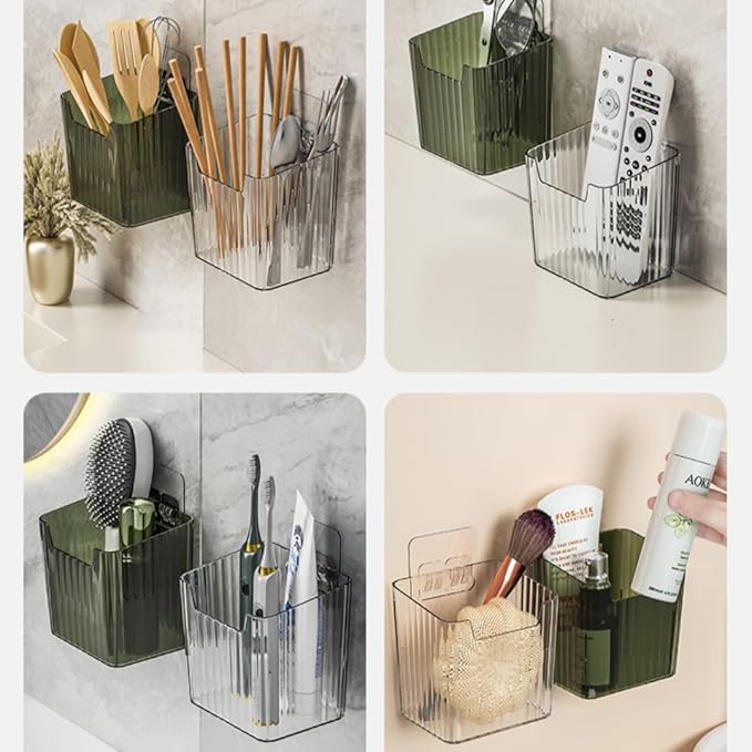 2 Pack Storage Organizer Bins, Wall Mount Organizer Clear Plastic Cabinet Containers Makeup Organizer for Fridge Wall Kitchen Bathroom Countertops Pantry-NeatNest