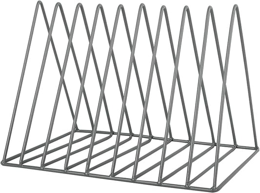 EASEPRES Vinyl Record Holder Storage, 9 Slot Metal Magazine Book Album Display Rack, Stylish Triangle Desktop File Sorter Organizer for Home Office, Grey