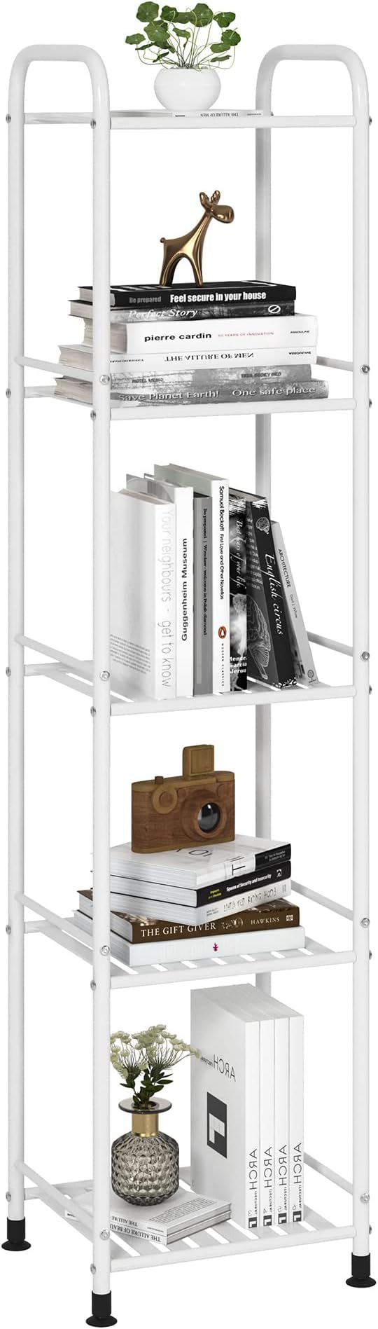 JSB 5 Tier Narrow Bathroom Shelving Unit, Kitchen Storage Rack Organizer Metal Corner Shelf for Living Room Laundry Pantry (Matte White, 5 Tier)-NeatNest