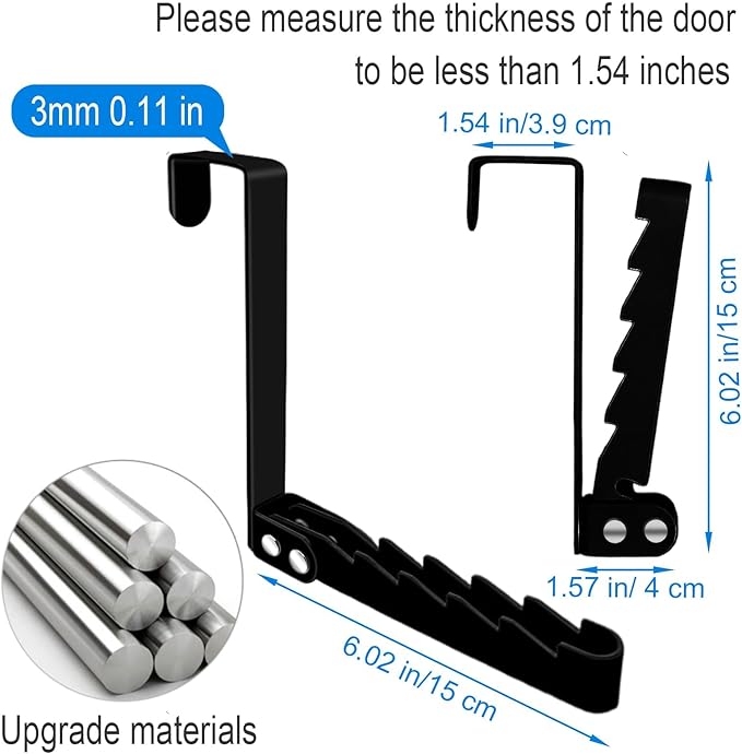 2 Pack Over The Door Hooks Hanger, Sturdy Foldable Over Door Drying Rack for Clothes, Coats, and Towels, Bedroom Bathroom, Black