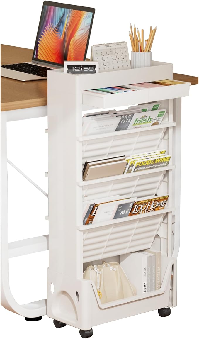 CINPIUK 5-Tier Rolling Office Paper Organizer with Drawers Multi-Functional Rolling Utility Storage Cart, Slim Movable File Folder Organizer Cart Wheels for Study, Classroom, Office, Dorm, Nursery-NeatNest