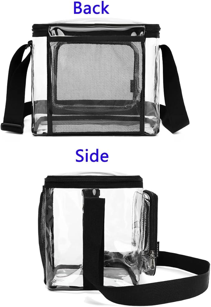 FlowFly Insulated Reusable Lunch Bag Adult Large Lunch Box for Women and Men with Adjustable Shoulder Strap,Front Zipper Pocket and Dual Large Mesh Side Pockets, Clear-NeatNest