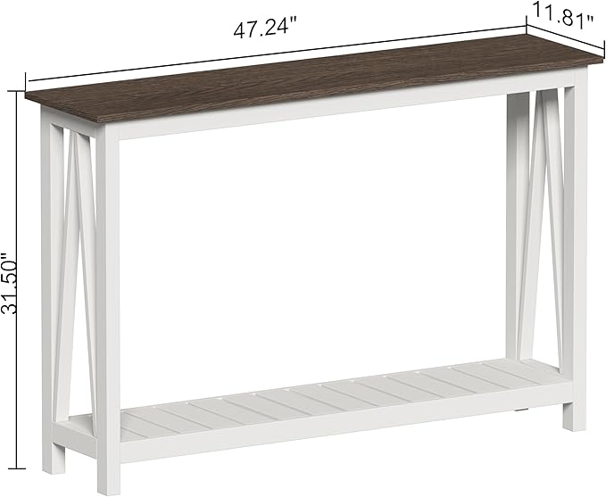 ChooChoo Farmhouse Console Table, Rustic Vintage Narrow Sofa Table for Entryway, Living Room, Hallway, 47 White-NeatNest