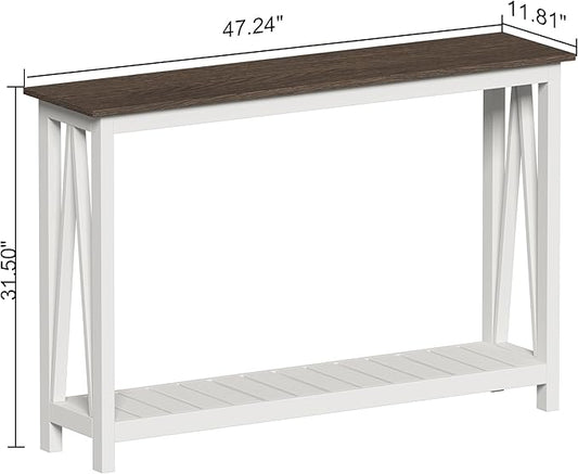 ChooChoo Farmhouse Console Table, Rustic Vintage Narrow Sofa Table for Entryway, Living Room, Hallway, 47 White-NeatNest