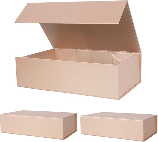 Aimyoo Gold Collapsible Gift Box with Magnetic Closure Lids 10.5x7x3 in, Bridesmaid Groomsmen Proposal Box, Medium Rectangle Box for Present Graduation Storage 3 Pack-NeatNest