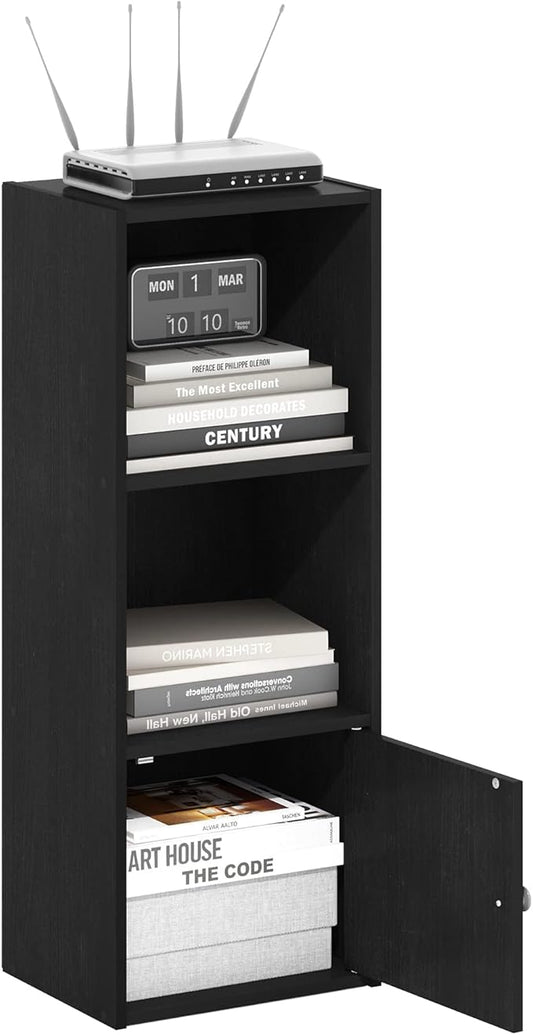 Furinno Luder Shelf Bookcase with 1 Door Storage Cabinet, Blackwood-NeatNest