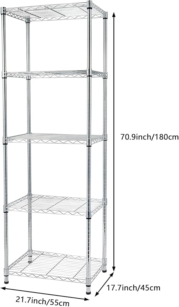 5 Tier Adjustable Storage Shelf Metal Storage Rack Wire Shelving Unit Storage Shelves for Pantry Closet Kitchen Laundry Bathroom (Silver-5-Tier)