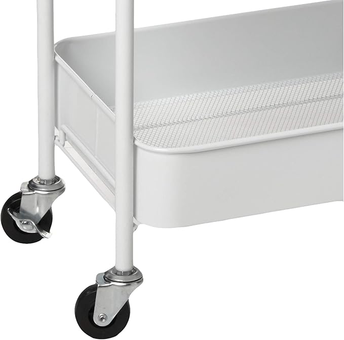 CAXXA 3-Tier Rolling Metal Storage Organizer - Mobile Utility Cart Kitchen Cart with Caster Wheels, White-NeatNest