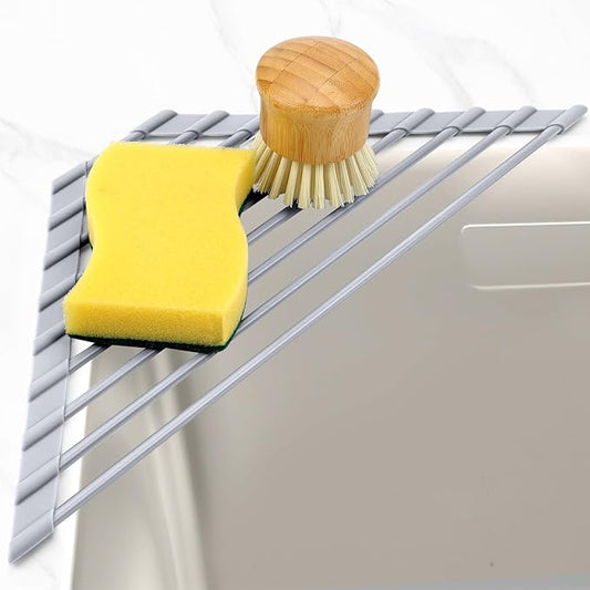 MERRYBOX Triangle Roll Up Dish Drying Rack Over The Sink, 2025 Anti-Rust Sink Drying Rack with Full Silicone Wrapped for Top of Corner, Anti-Slip Organizer for Kitchen