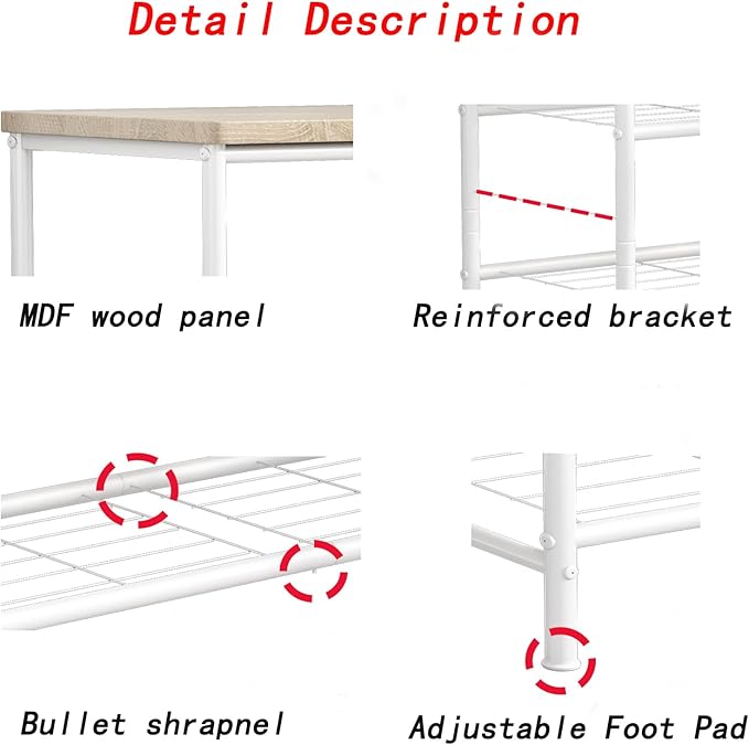 Shoe Rack Organizer 5 Tier for Closet Entryway Free Standing Metal Storage Shoe Shelf with MDF Top Board，White+Oak-NeatNest