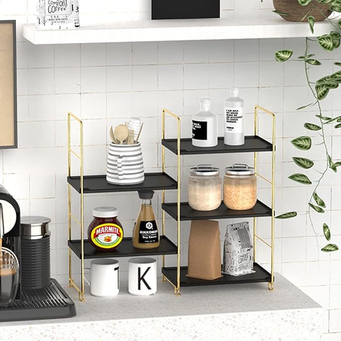 Freestanding Organizer Shelf, 3-Tier Bathroom Countertop Organizer, Makeup Organizer -Corner Storage Shelf, Kitchen Spice Rack,Standing Shelf for Bathroom, Bedroom, Kitchen (Black)-NeatNest