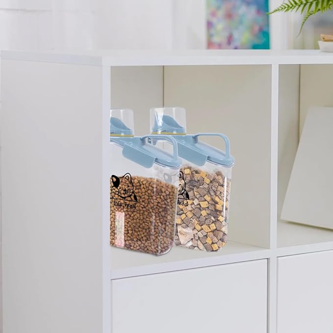 Cat Food Storage Container Airtight |3 Qt/2.8 L Clear Plastic Cat Puppy Food Treats Container with Measuring Cup|Hold up to 3.8lbs Pet Food|Portable Food Containers for Travel|BPA Free-Blue-NeatNest