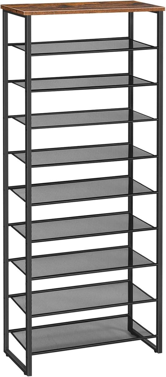 HOOBRO 10-Tier Shoe Rack, 23.6" L Shoe Storage Organizer, Large Capacity Shoe Shelf for Front Door Entrance, Entryway, Hallway, Holds 27-30 Pairs of Shoes, Closet, Rustic Brown BF601XJ01-NeatNest