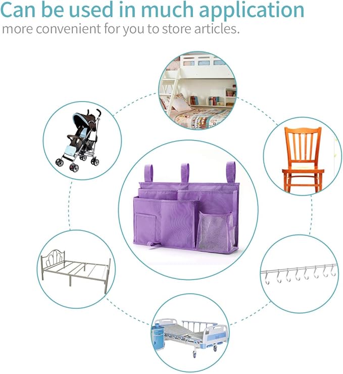 Bseash Bunk Bed Organizer, Bedside Caddy Hanging Bed Organizer Storage Bag 8 Pockets, for College Dorm Rooms Bed, Hospital Bed, Baby Bed Rails, 600D Oxford Cloth (Purple)-NeatNest
