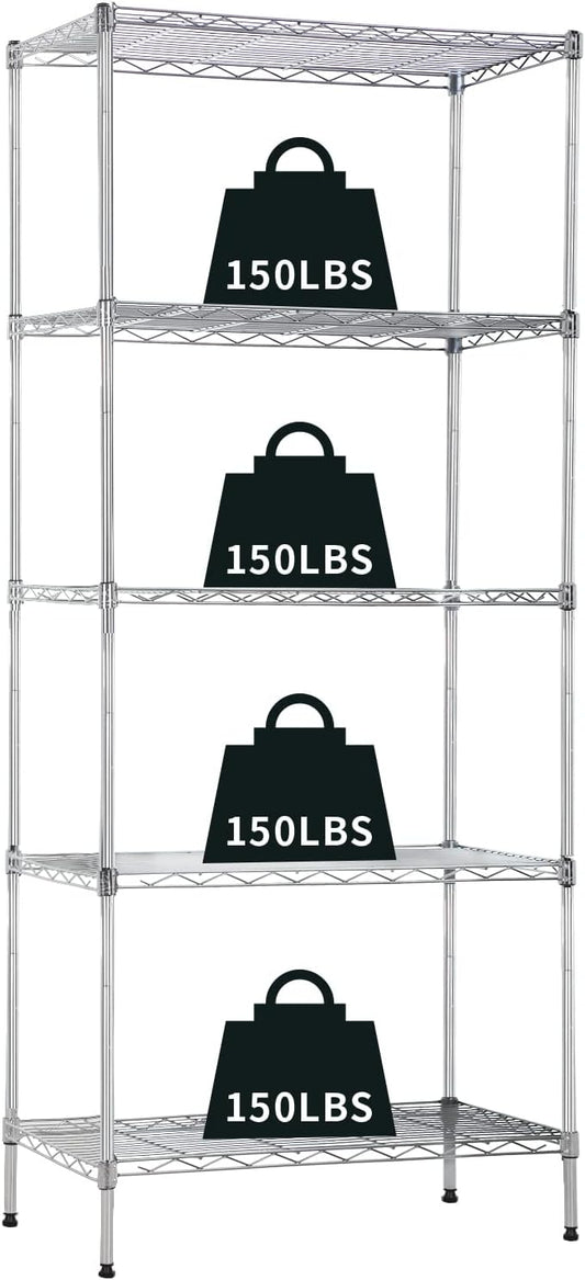 5-Tier Wire Shelving Unit Storage Shelves Metal Shelves 61''x24''x14'' Metal Shelving Unit Heavy Duty Wire Rack Shelving NSF for Home Kitchen Bathroom Garage Shelving (Chrome) NCF-MN5