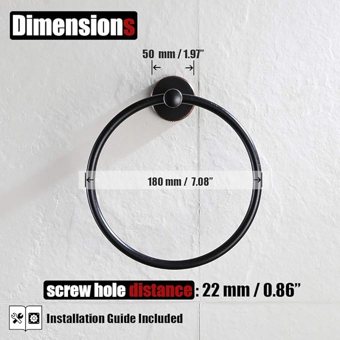JQK Towel Ring Oil Rubbed Bronze, Stainless Steel Hand Towel Holder for Bathroom, ORB Wall Mount, TR130-ORB