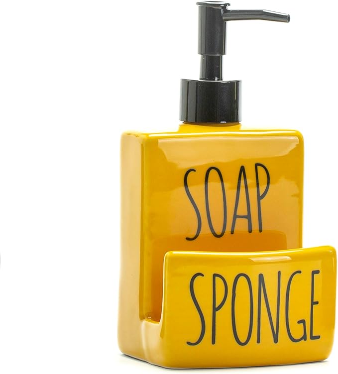 Ceramic soap Dispenser with Sponge Holder for Kitchen Sink Bathroom Counter top Storage and Organization (Yellow)-NeatNest