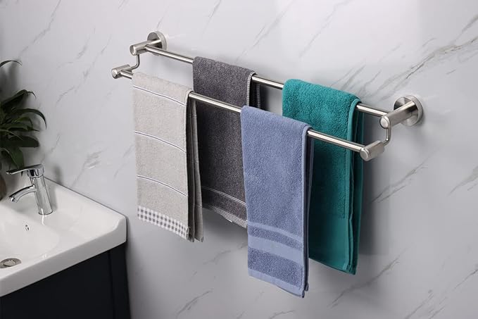 TocTen Double Bath Towel Bar - Thicken SUS304 Stainless Steel Towel Rack for Bathroom, Bathroom Accessories Double Towel Rod Heavy Duty Wall Mounted Towel Holder (Brushed, 30IN)