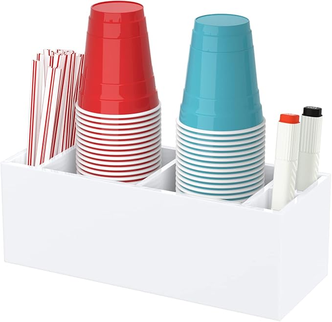 Double Cup Holder with Marker Slot, Party Cup Dispenser Acrylic Cup Organizer Mark Your Cup and Drink Up Caddy Modern Bar Counter Decor, White-NeatNest