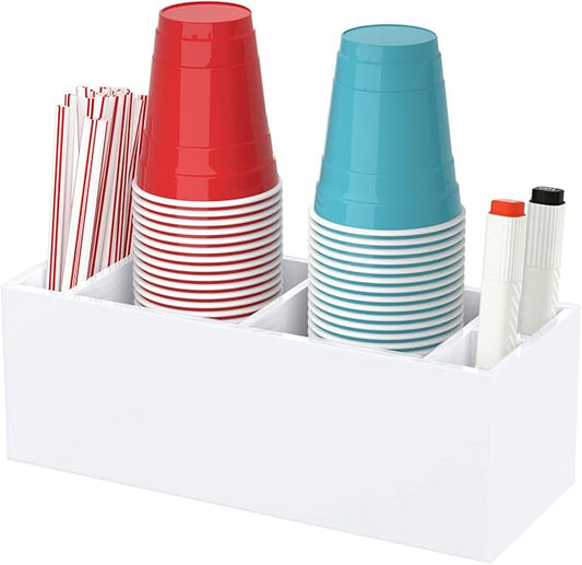 Double Cup Holder with Marker Slot, Party Cup Dispenser Acrylic Cup Organizer Mark Your Cup and Drink Up Caddy Modern Bar Counter Decor, White-NeatNest