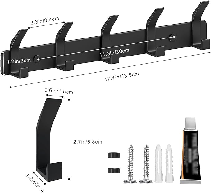 2 Pack Coat Rack Wall Mount, Heavy Duty Metal Coat Hook Hat Rack for Wall Hook for Hanging for Coat Hat Towel Purse Robes Mudroom Bathroom Entryway (Black)-NeatNest