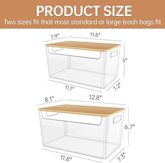 2 Pack Trash Bag Holder Under Sink Stackable, Plastic Garbage Dispenser with Lid, Trash Bag Storage Dispenser Roll Holder for Kitchen, Pantry, Laundry Room Organization-NeatNest