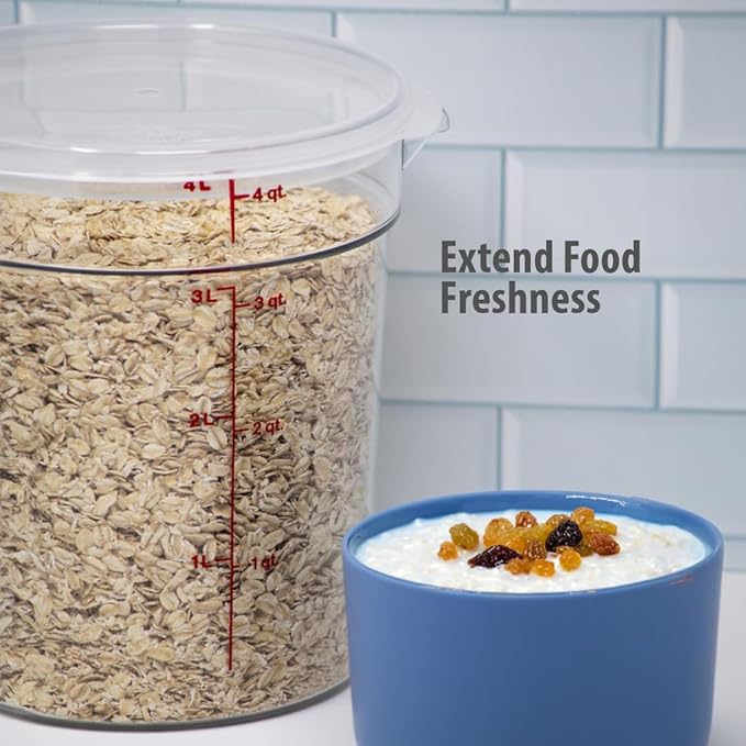 Cambro Food Storage Container with Lid (2 Pack) - Round Series - 4 QT (Quart) - Commercial Grade for Food Prep (Clear)-NeatNest