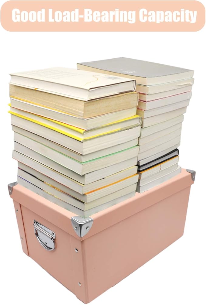 GUOZI Collapsible Storage Box, Decorative Memory Box with Lid & Metal Reinforced Corners, Cardboard File Bin with Handles, Organizer Gift Box for Keepsake Toy Photos Office Nursery Wardrobe Bookshelf-NeatNest