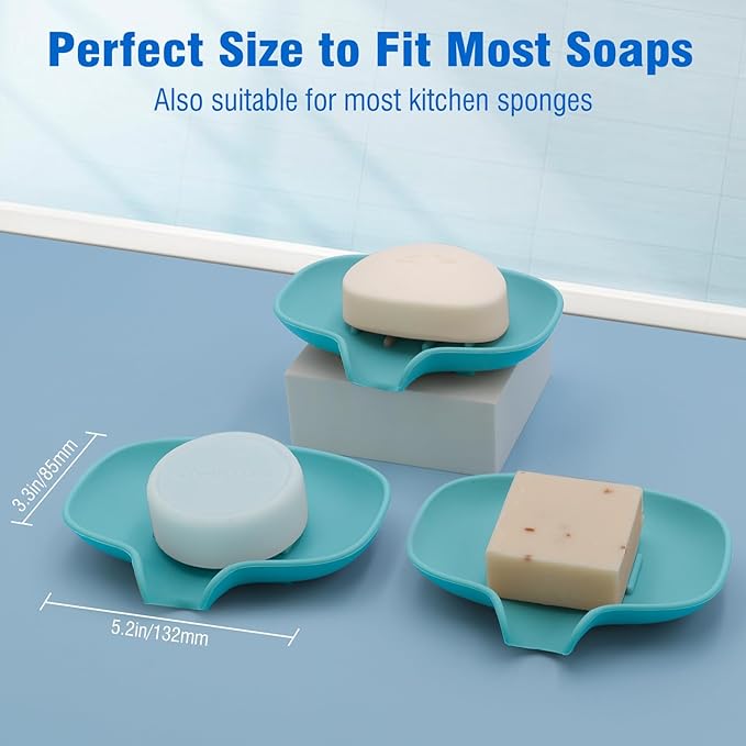 3 Pack Soap Bar Holder, AIMAIAIMAI Self Draining Soap Dish, Quick Drainage, Soap Dishes for Bathroom, Shower, Silicone Soap Tray for Kitchen, Dishwasher Safe (Green)-NeatNest