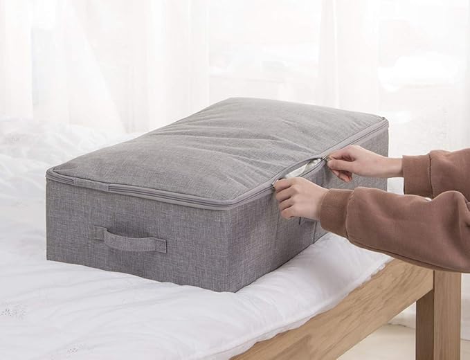 Folding Breathable Underbed Storage Bins with Lids, Wardrobe Closet Clothing Blanket, Shoes, Toys Organizer Containers, Dark Gray, Pack of 2-NeatNest