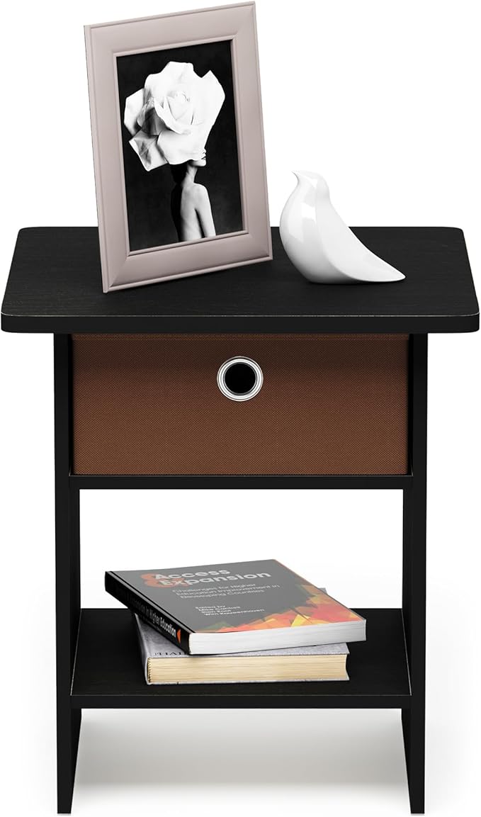 Furinno Dario End Table / Side Table / Night Stand / Bedside Table with Bin Drawer, 1-Pack, Americano/Medium Brown