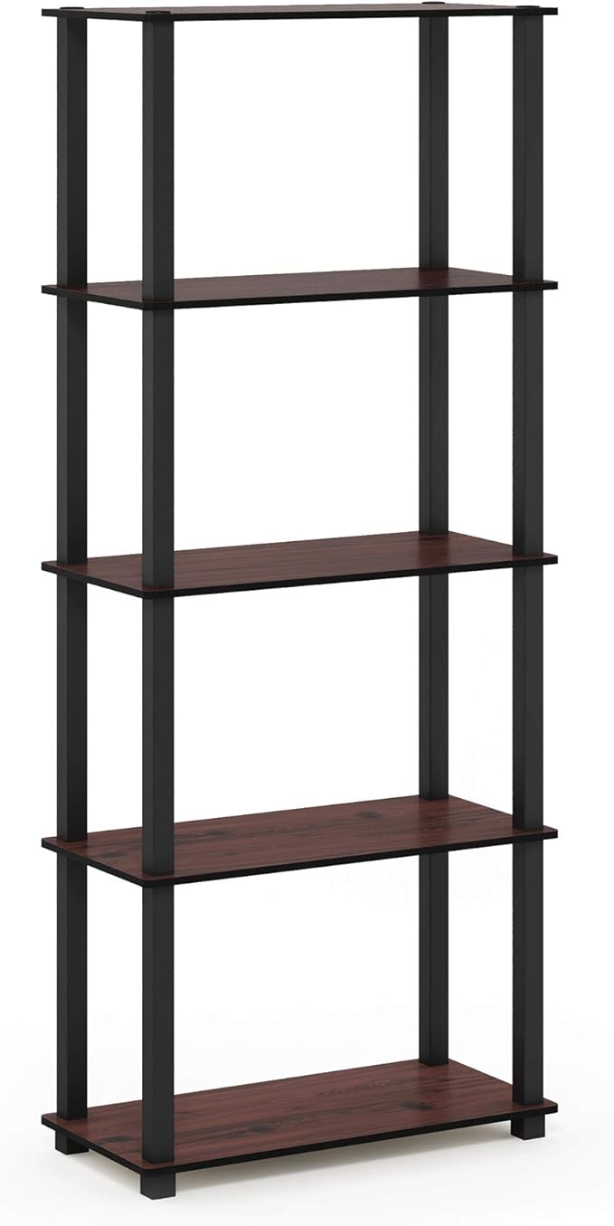 Furinno Turn-N-Tube 5-Tier Multipurpose Shelf / Display Rack / Storage Shelf / Bookshelf, Square Tubes, Dark Cherry/Black-NeatNest