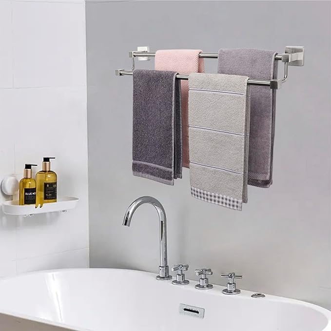 TocTen Double Bath Towel Bar - Thicken SUS304 Stainless Steel Towel Rack for Bathroom, Bathroom Accessories Double Towel Rod Heavy Duty Wall Mounted Square Towel Holder(Brushed Nickel, 24 INCH)