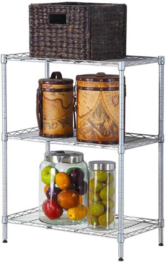 3 Tier Adjustable Storage Shelf Metal Storage Rack Wire Shelving Unit Storage Shelves Metal for Pantry Closet Kitchen Laundry (Silver)