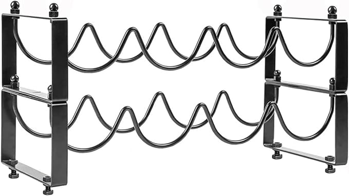 2 Tiered 8-Bottle Metal Wine Rack - Sturdy Wave Design with Reinforced Base | Stackable, Space-Saving Bar, Countertop, or Cabinet Storage (2)