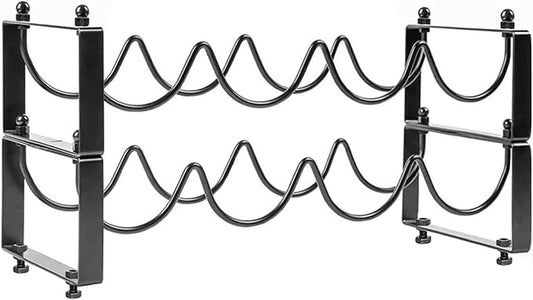 2 Tiered 8-Bottle Metal Wine Rack - Sturdy Wave Design with Reinforced Base | Stackable, Space-Saving Bar, Countertop, or Cabinet Storage (2)