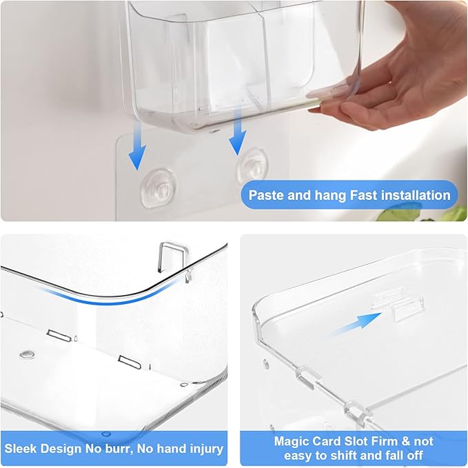2pc Acrylic Wall Mount Organizer, Adhesive Clear Cabinet Door Organizer,Bathroom Shelves for Wall,No Drilling Hang Walls,with 2 Compartments, for Bathroom, Kitchen, Living Room-NeatNest