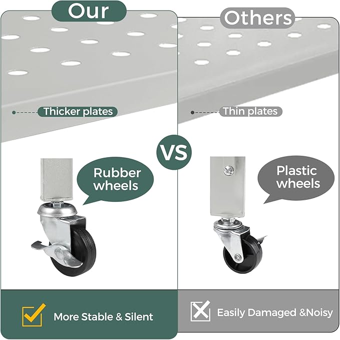 DEANIC 4 Tier Foldable Storage Shelves with Wheels, Large Capacity Shelving Unit, Freestanding Metal Wire Shelf Rack, No Assembly Organizer Rack for Garage Kitchen, Basement, Pantry(Grey Pack of 2)-NeatNest