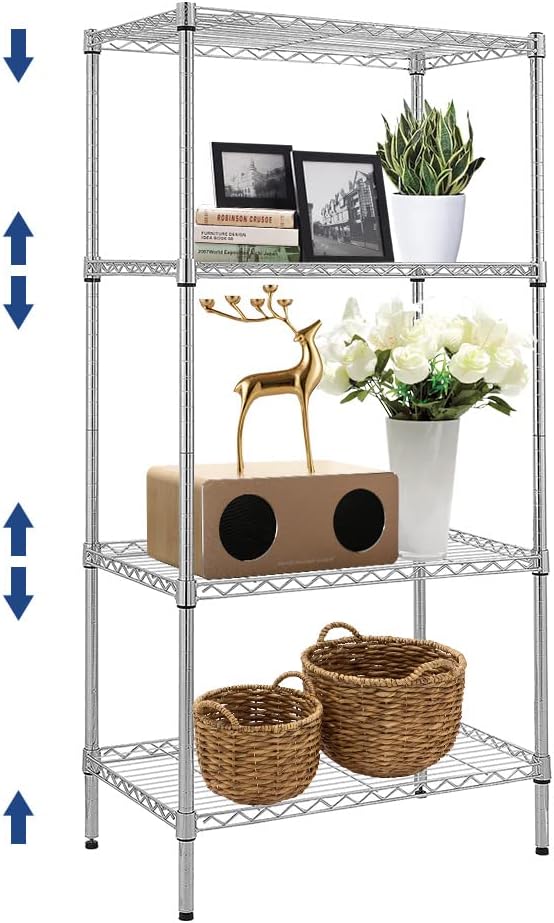 BNSPLY 4 Tier Wire Shelving Unit, Height Adjustable Wire Shelves with 1200 LBS Capacity, NSF Metal Storage Rack for Laundry, Kitchen, Bathroom, Pantry, Closet (18" D x 29.5" W x 59" H, Chrome)-NeatNest