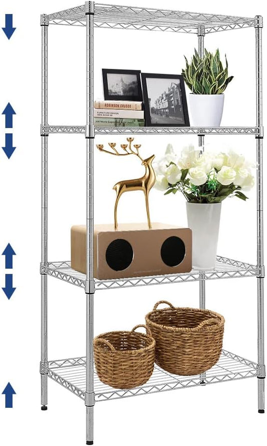 BNSPLY 4 Tier Wire Shelving Unit, Height Adjustable Wire Shelves with 1200 LBS Capacity, NSF Metal Storage Rack for Laundry, Kitchen, Bathroom, Pantry, Closet (18" D x 29.5" W x 59" H, Chrome)-NeatNest