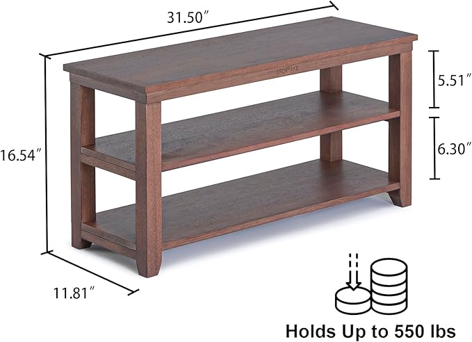 Shoe Rack Bench, 2-Tier Wood Heavy Duty Shoe Organizer Shelf for Entryway, Living Room,Bedroom (Brown, 11.81"X31.5"X16.54")-NeatNest