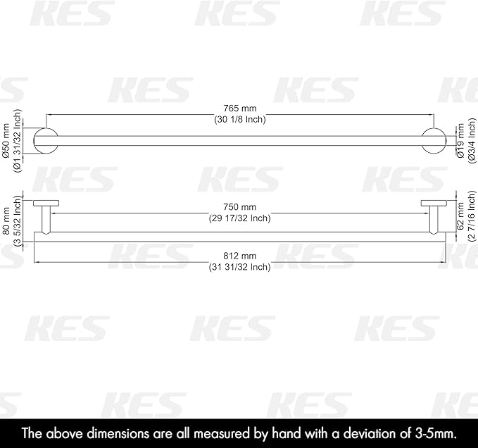 KES 29.5 Inches Matte Black Towel Bar for Bathroom Shower Hand Towel Holder Hanger SUS304 Stainless Steel RUSTPROOF Wall Mount, Total Length 31.9 Inch, A2000S80-BK