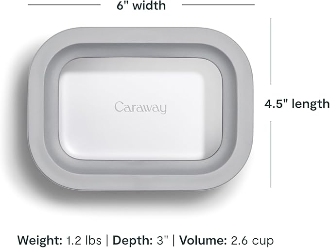 Caraway Mini Rectangle Food Storage Container - 2.6 Cup Glass Storage Container for Food - Non-Toxic Ceramic-Coated Glass - Air Release Technology - Compact & Stackable Design - Gray-NeatNest